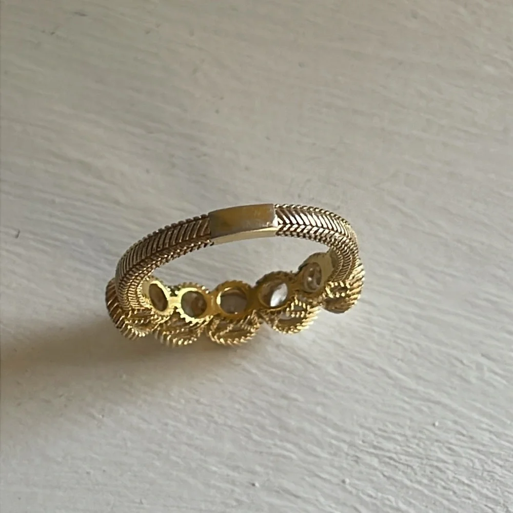 Judith Ripka 14K Gold Clad Diamonique Five Stone Band Ring - Picture 6 of 10